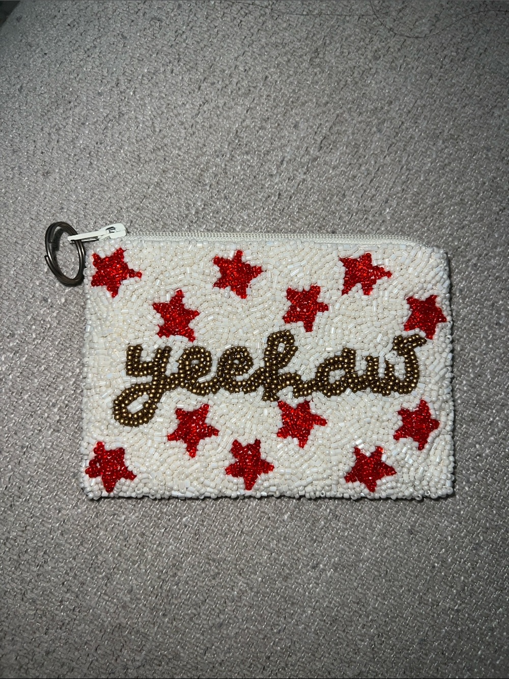 Beaded Ivory Zipper Pouch